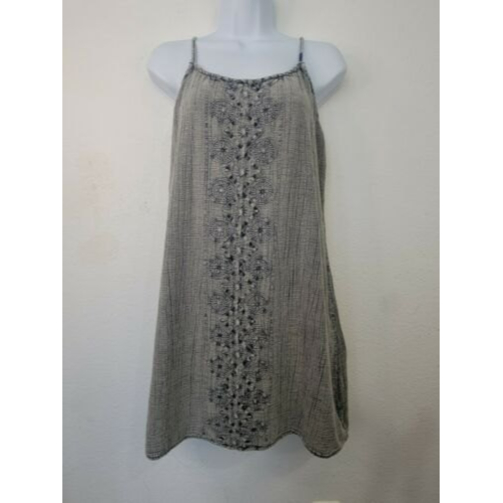World Market 100% Cotton Gray Sleeveless Embroidered Boho S/M